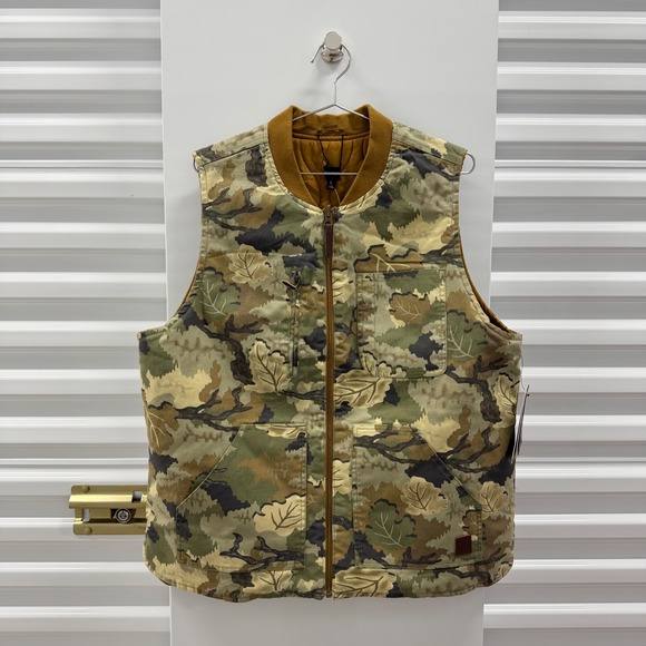 Brixton Builders Abraham Reversible Vest Mens L Leaf Camo Golden Brown NWT